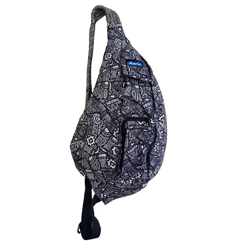 KAVU Rope Sling Bag Lucky Bandana Black White Water Resistant Hiking Travel LRG